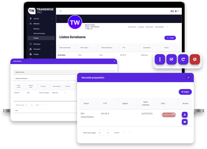 Interface Transwise - gestion des missions